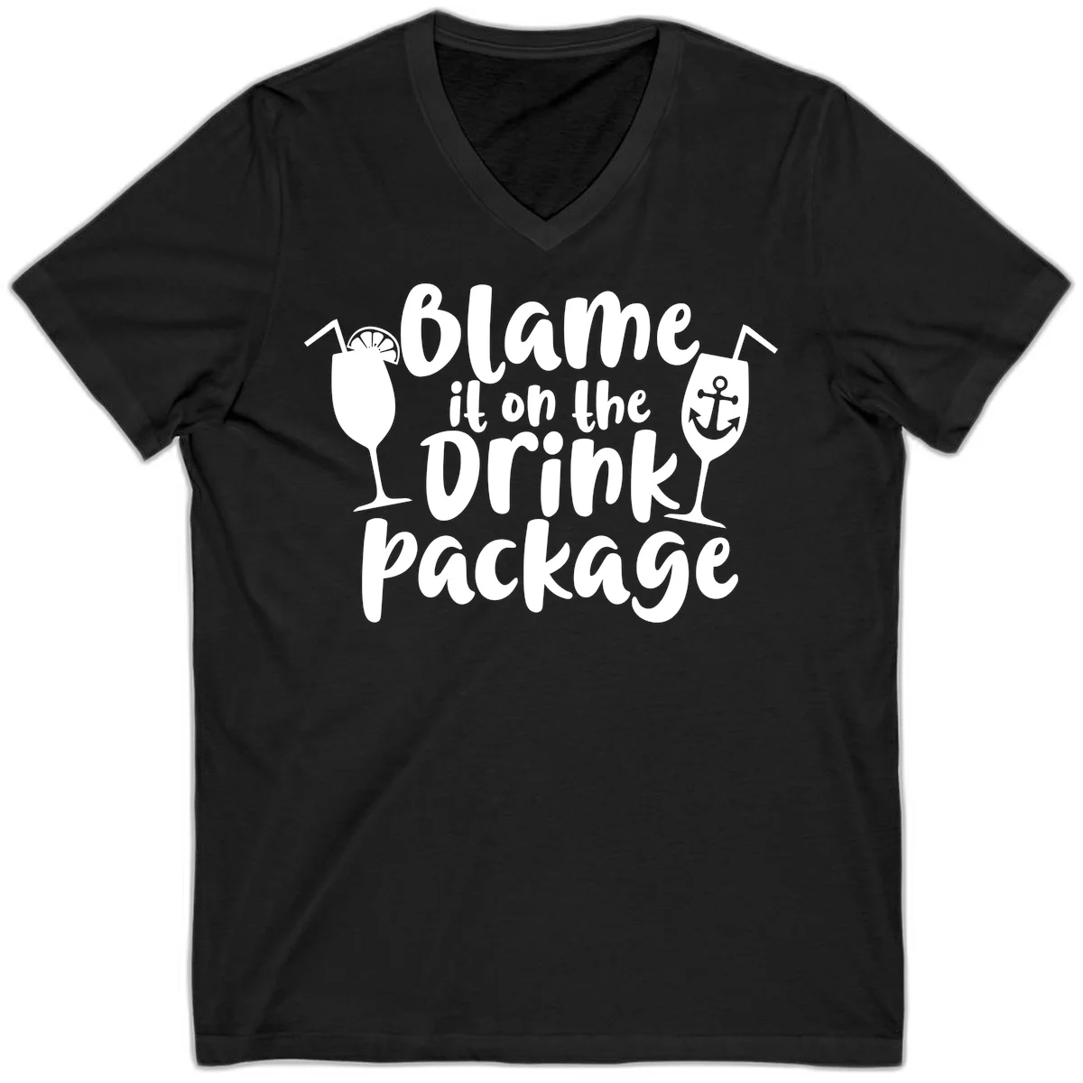 Blame It On The Drink Package V-Neck in Black