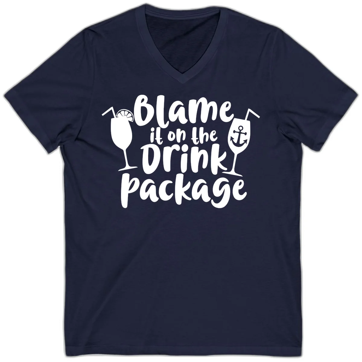 Blame It On The Drink Package V-Neck in Navy