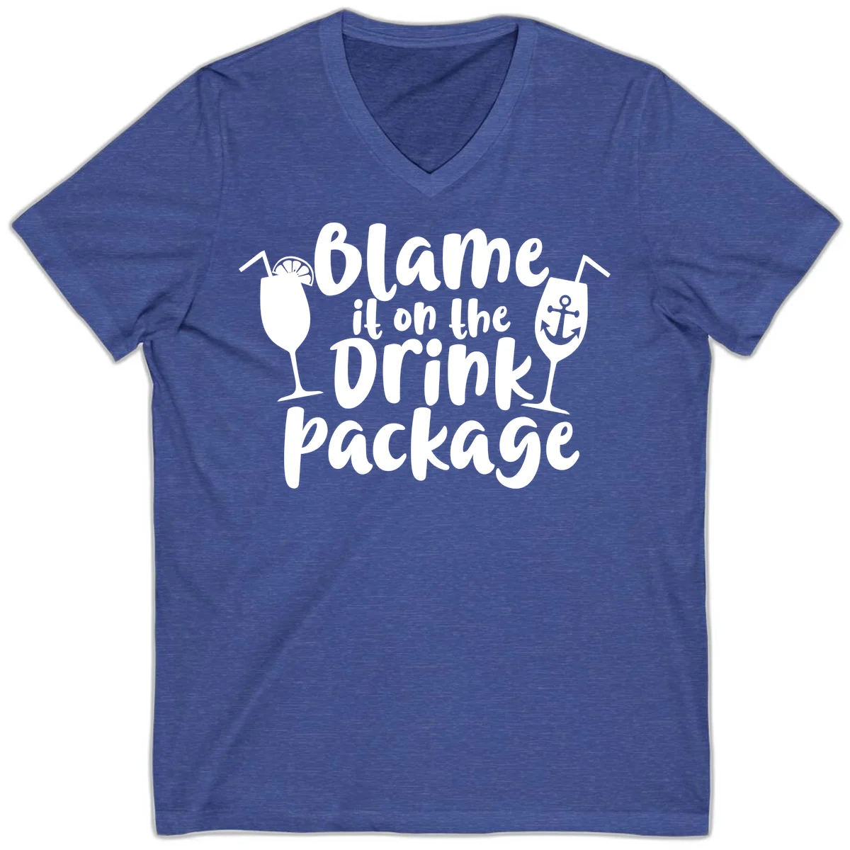 Blame It On The Drink Package V-Neck in Heather True Royal