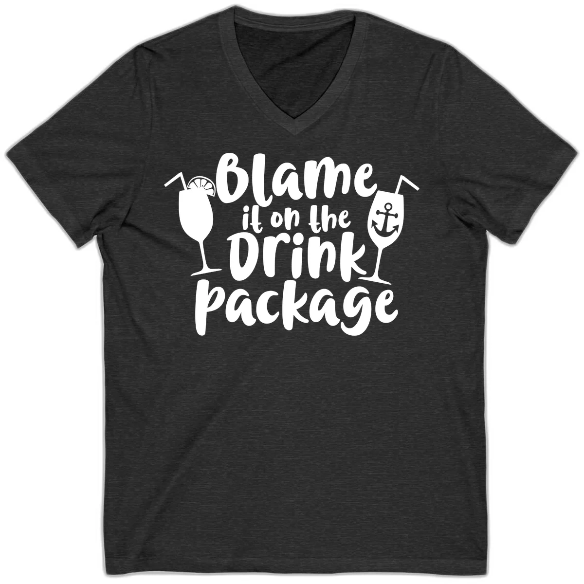 Blame It On The Drink Package V-Neck in Dark Grey Heather