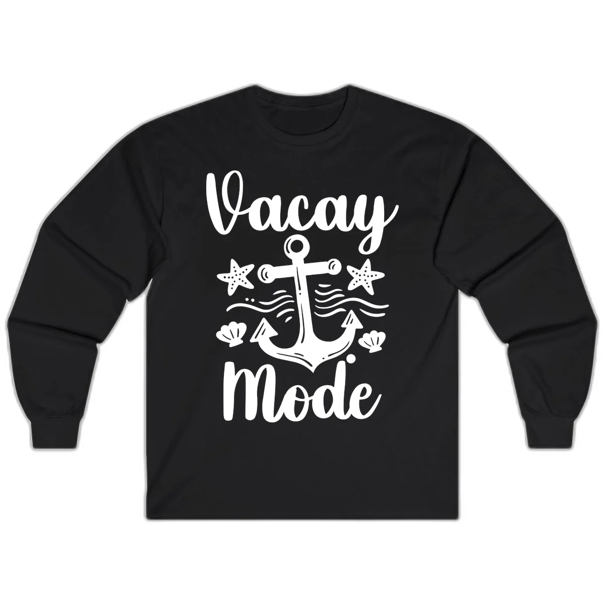 Vacay Mode Anchor Long Sleeve Tee in Black