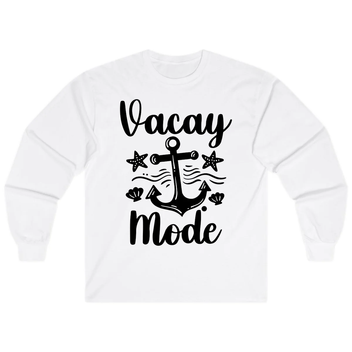 Vacay Mode Anchor Long Sleeve Tee in White