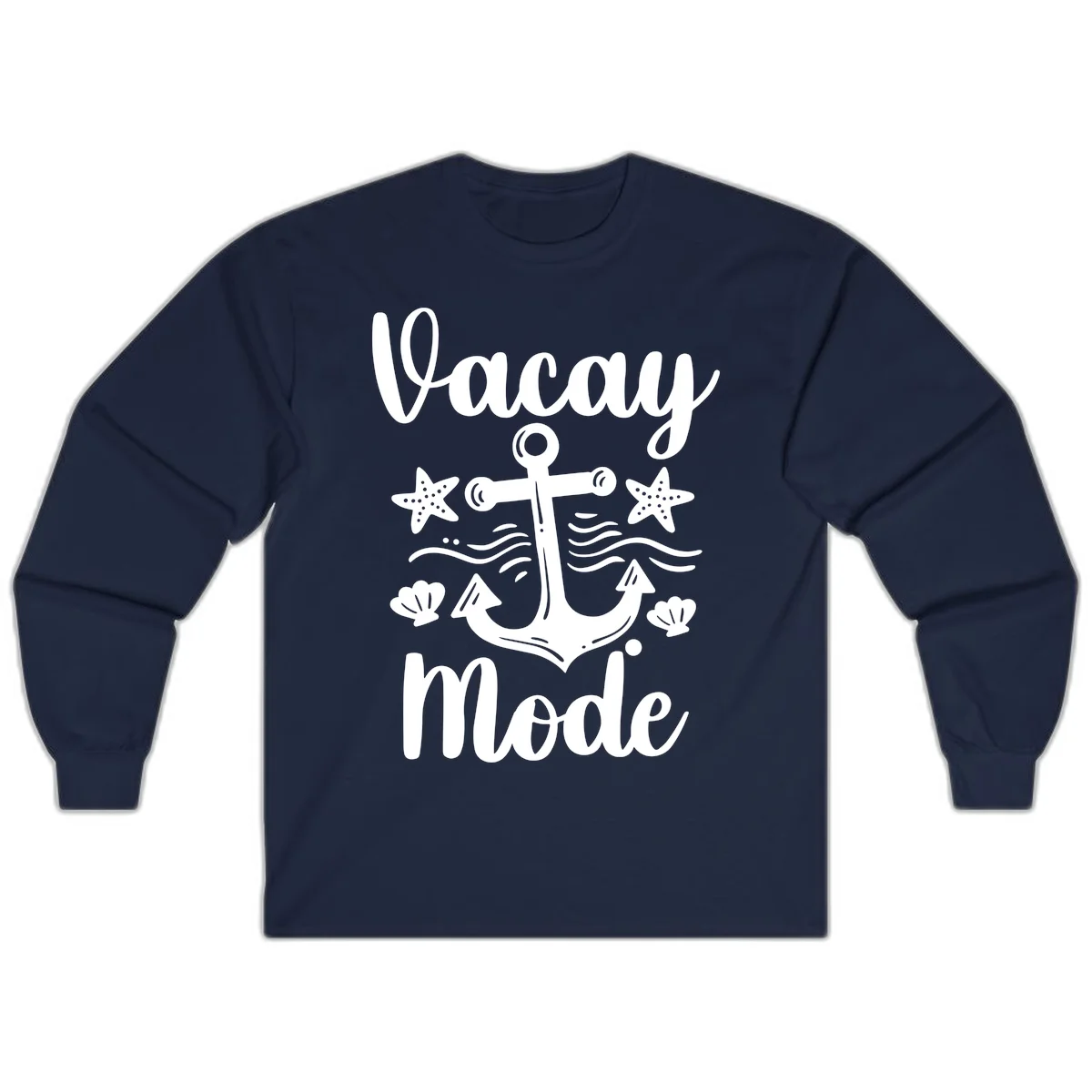 Vacay Mode Anchor Long Sleeve Tee in Navy