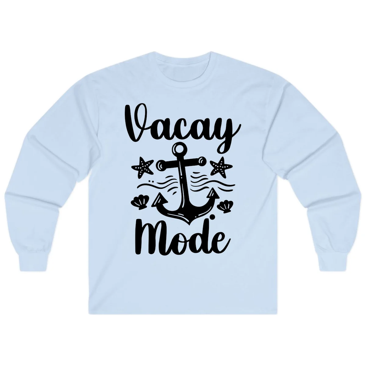 Vacay Mode Anchor Long Sleeve Tee in Light Blue