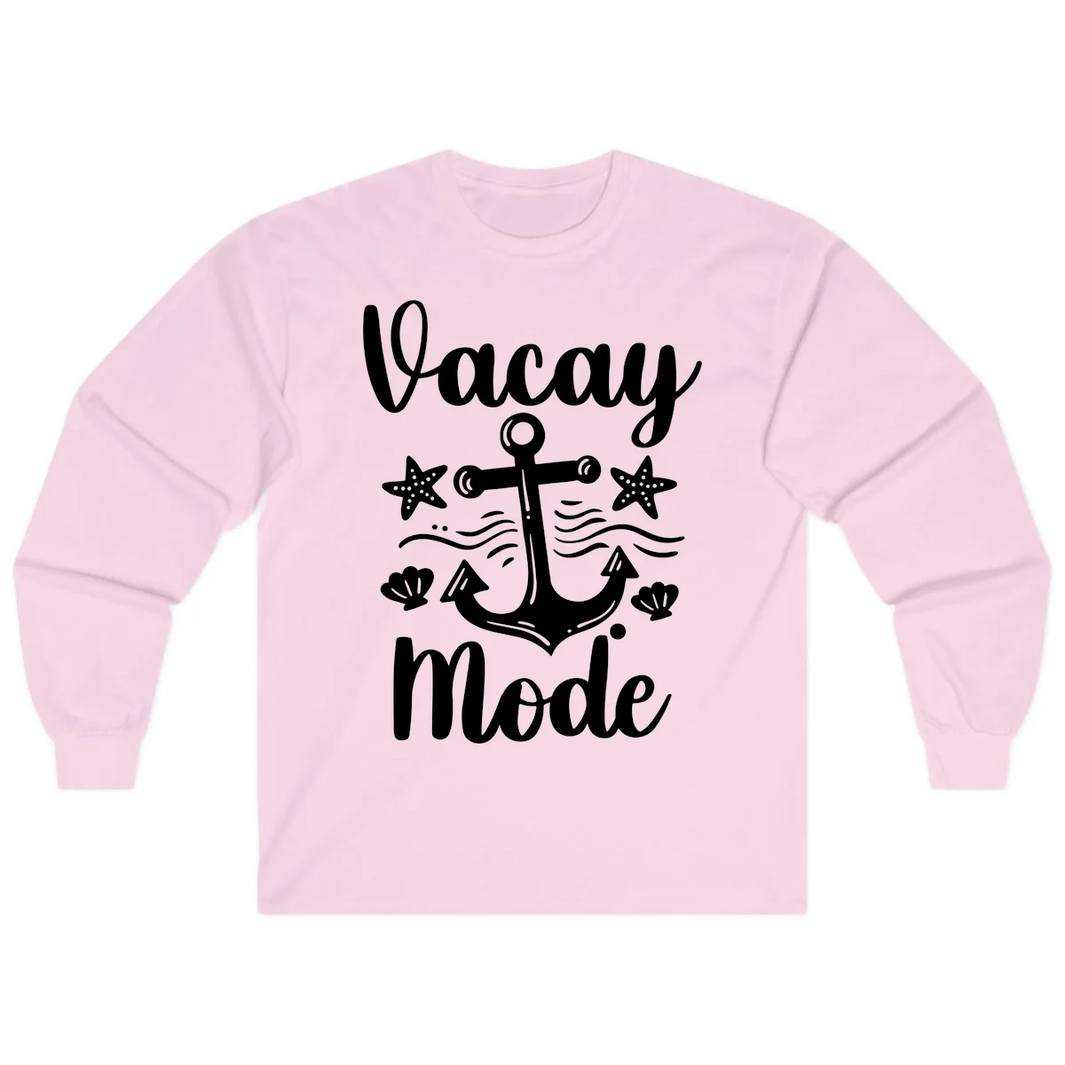 Vacay Mode Anchor Long Sleeve Tee in Light Pink