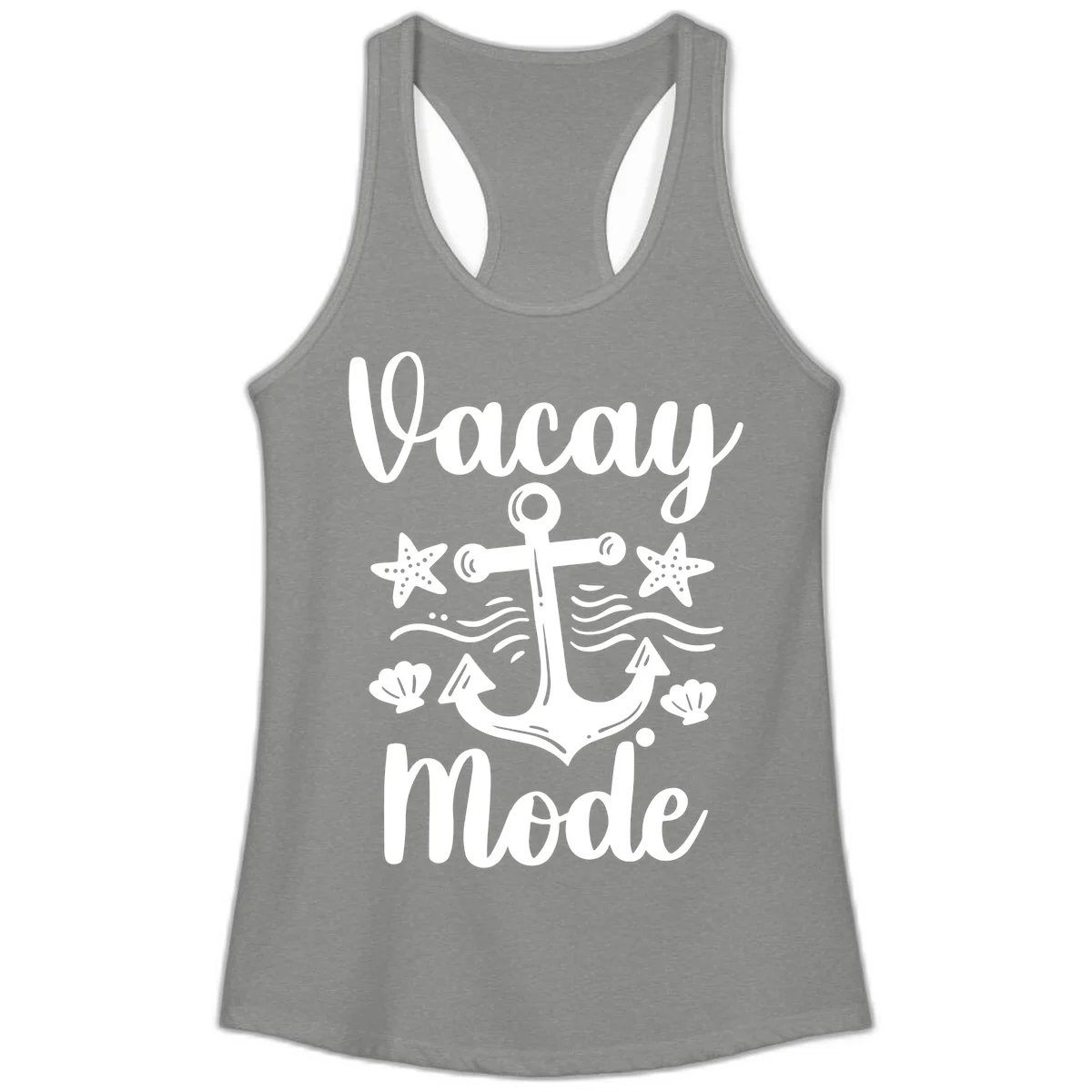 Vacay Mode Anchor Ladies Tank Top in Heather Grey