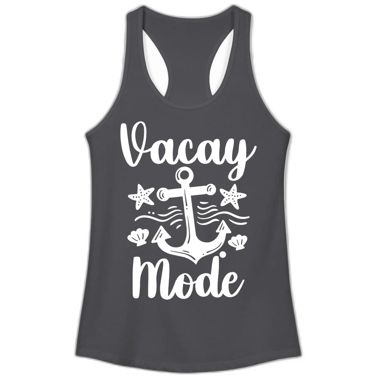Vacay Mode Anchor Ladies Tank Top in Solid Dark Gray