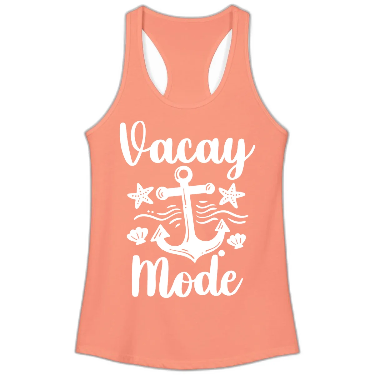 Vacay Mode Anchor Ladies Tank Top in Solid Light Orange