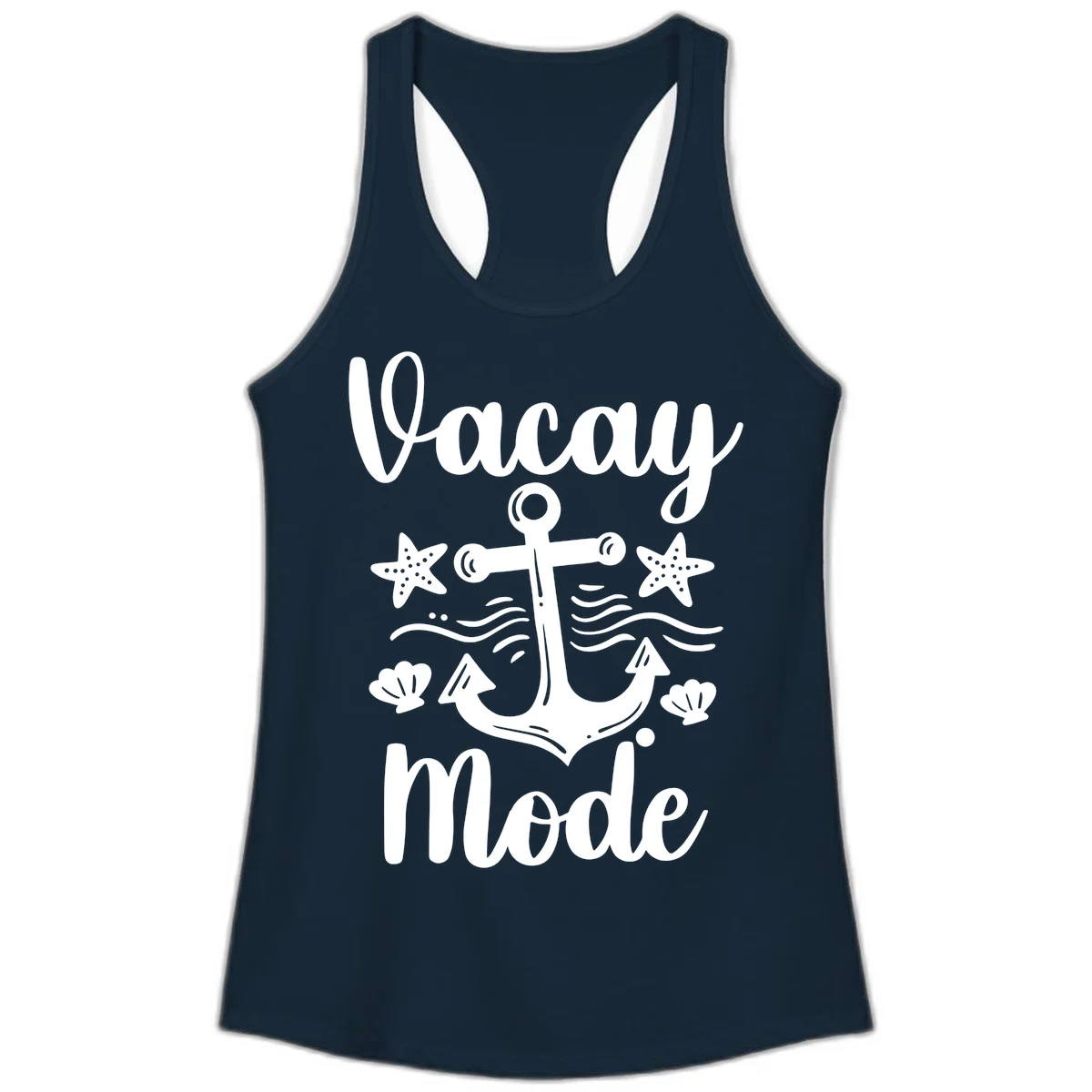 Vacay Mode Anchor Ladies Tank Top in Solid Midnight Navy