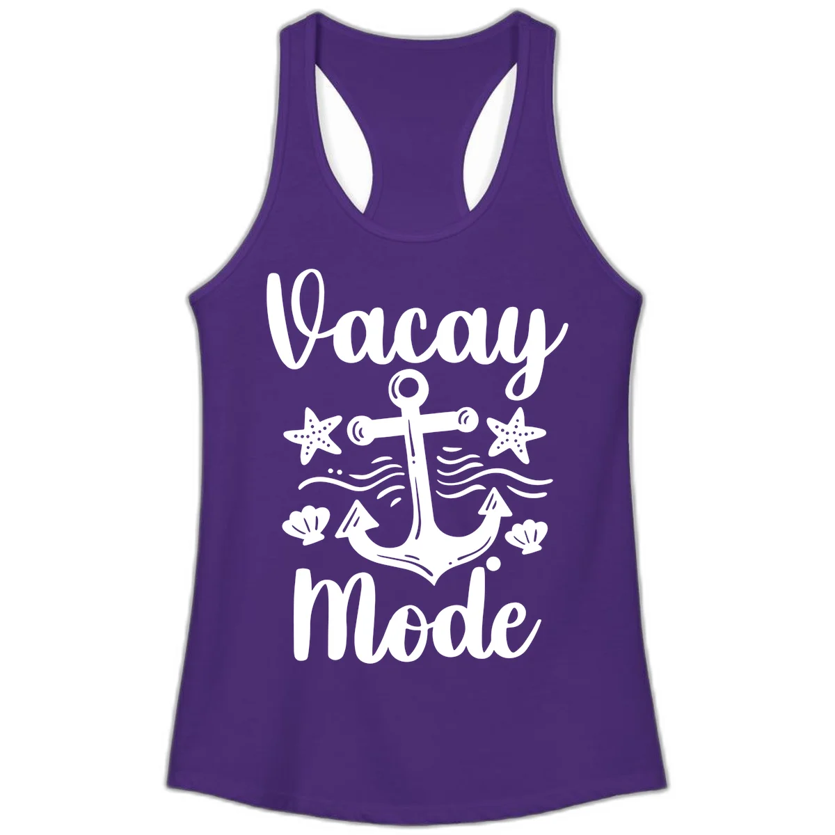 Vacay Mode Anchor Ladies Tank Top in Solid Purple Rush