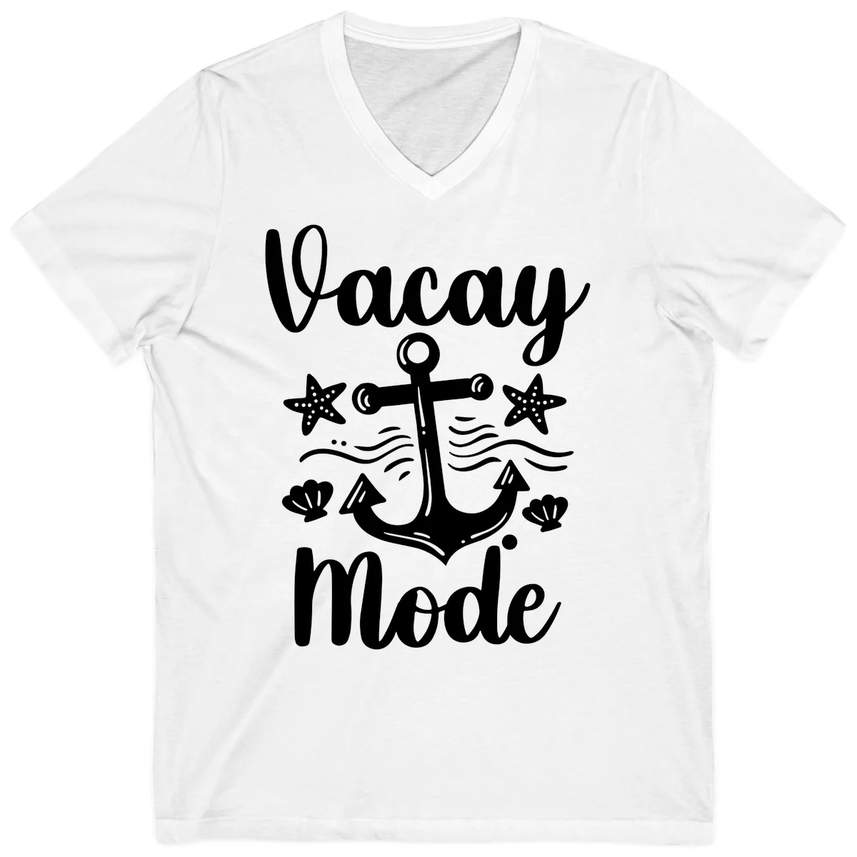 Vacay Mode Anchor V-Neck Tee in White