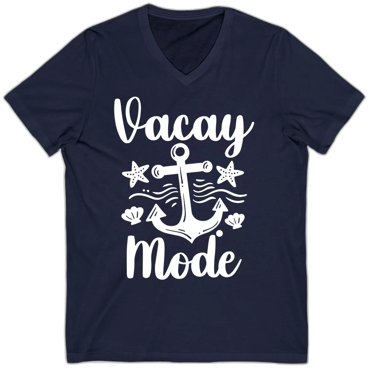 Vacay Mode Anchor V-Neck Tee in Navy