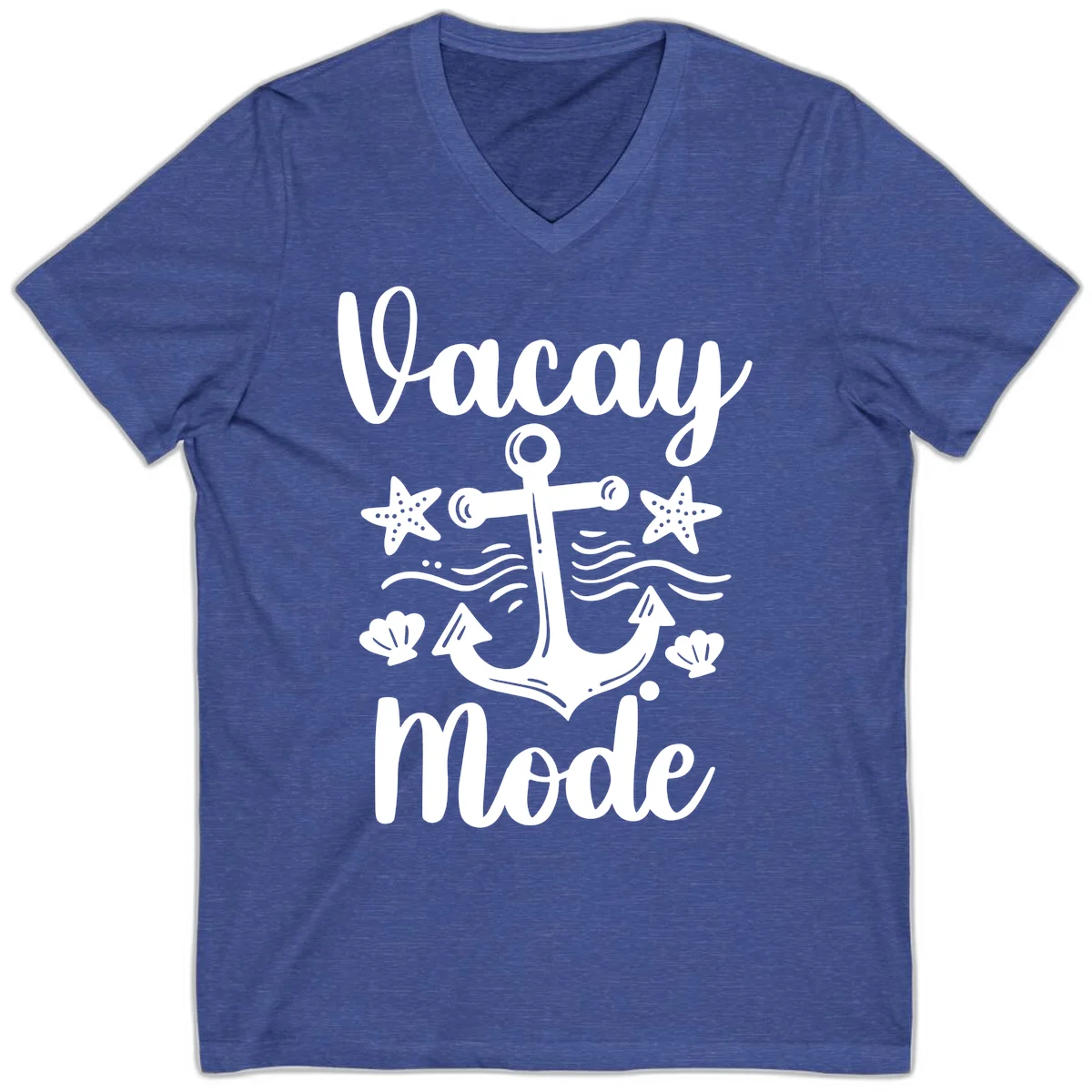 Vacay Mode Anchor V-Neck Tee in Heather True Royal