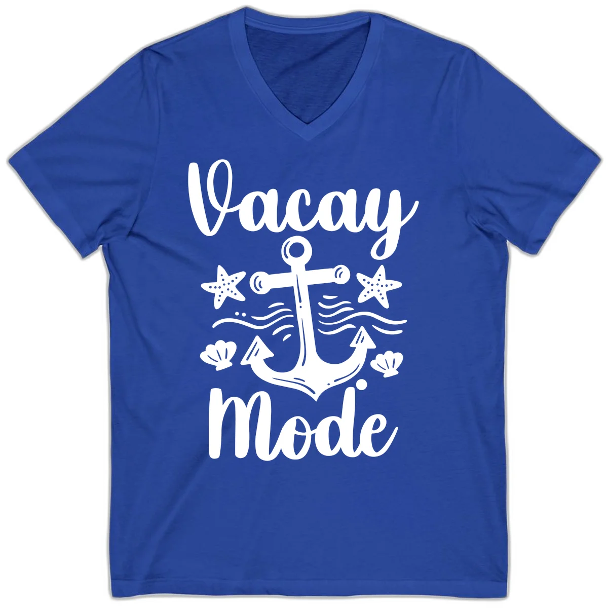 Vacay Mode Anchor V-Neck Tee in True Royal