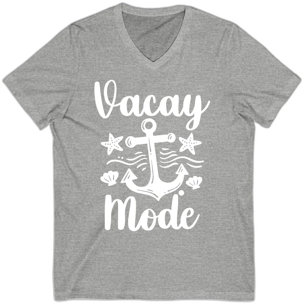 Vacay Mode Anchor V-Neck Tee in Athletic Heather