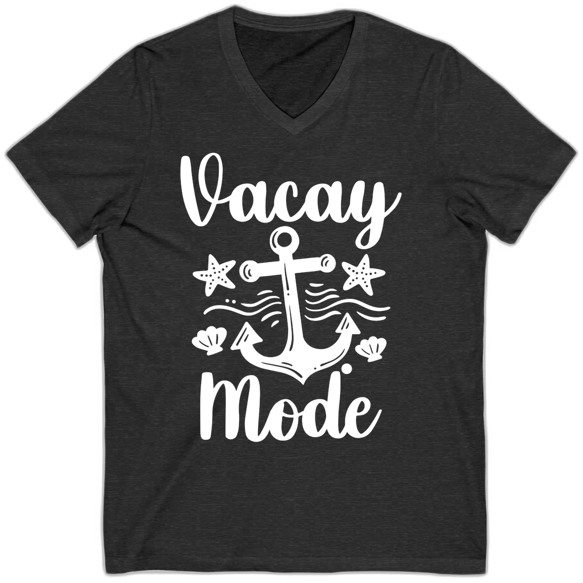 Vacay Mode Anchor V-Neck Tee in Dark Grey Heather