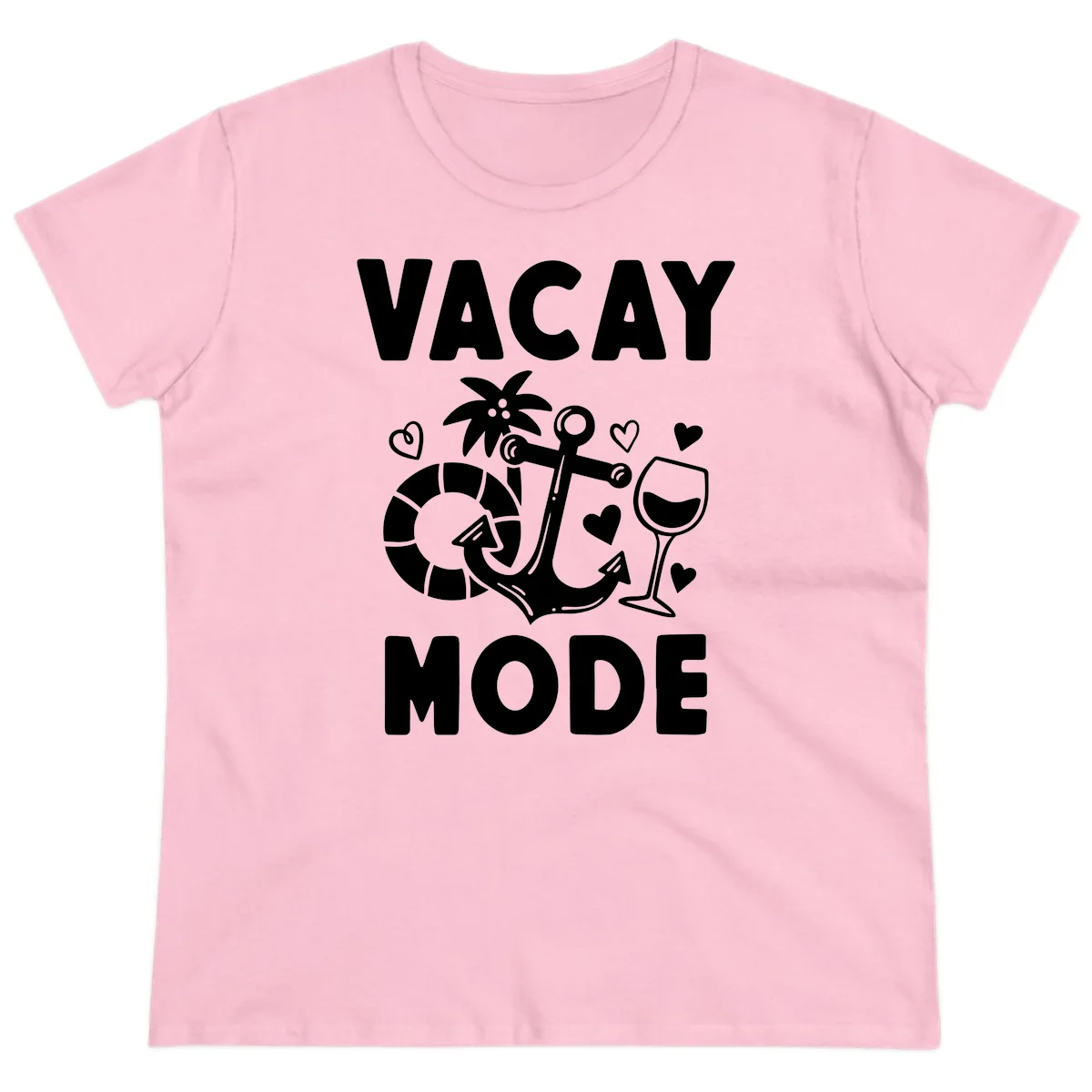 Vacay Mode Anchor Ladies Tee in Light Pink