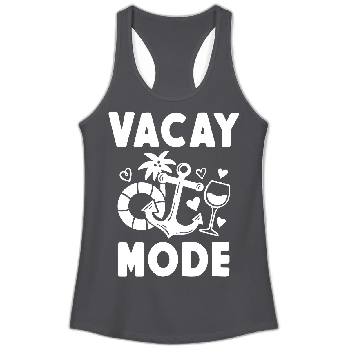 Vacay Mode Anchor Ladies Tank in Solid Dark Gray