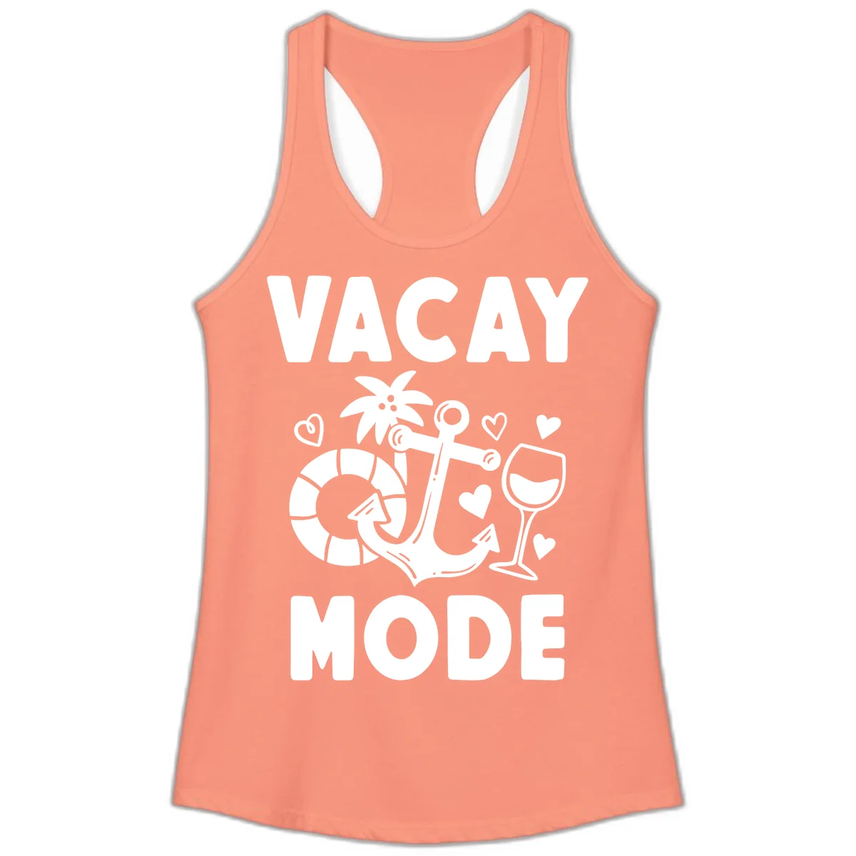 Vacay Mode Anchor Ladies Tank in Solid Light Orange