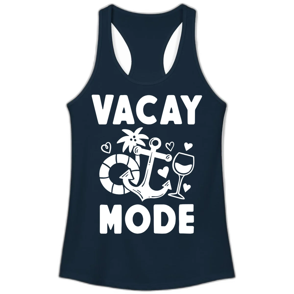 Vacay Mode Anchor Ladies Tank in Solid Midnight Navy