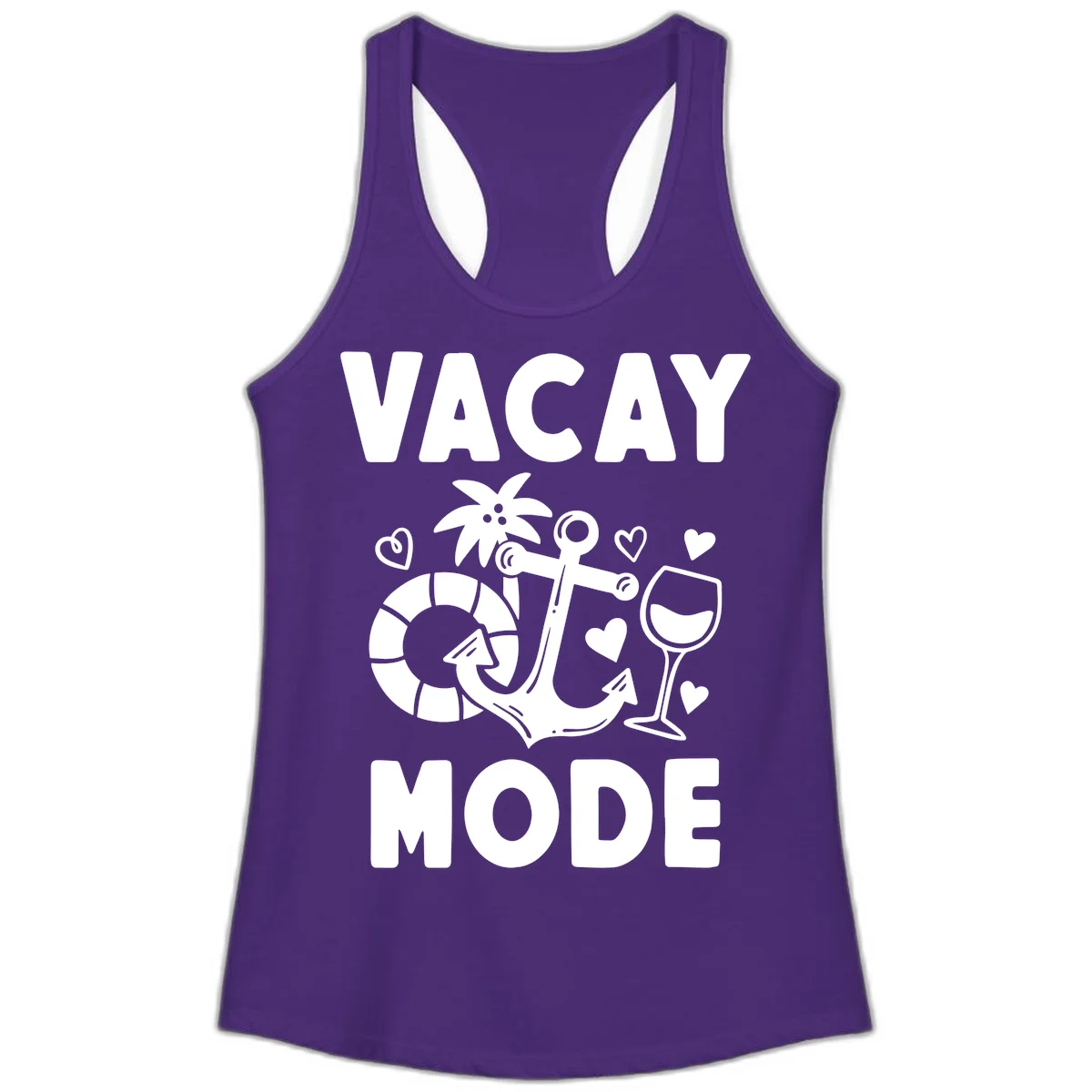 Vacay Mode Anchor Ladies Tank in Solid Purple Rush