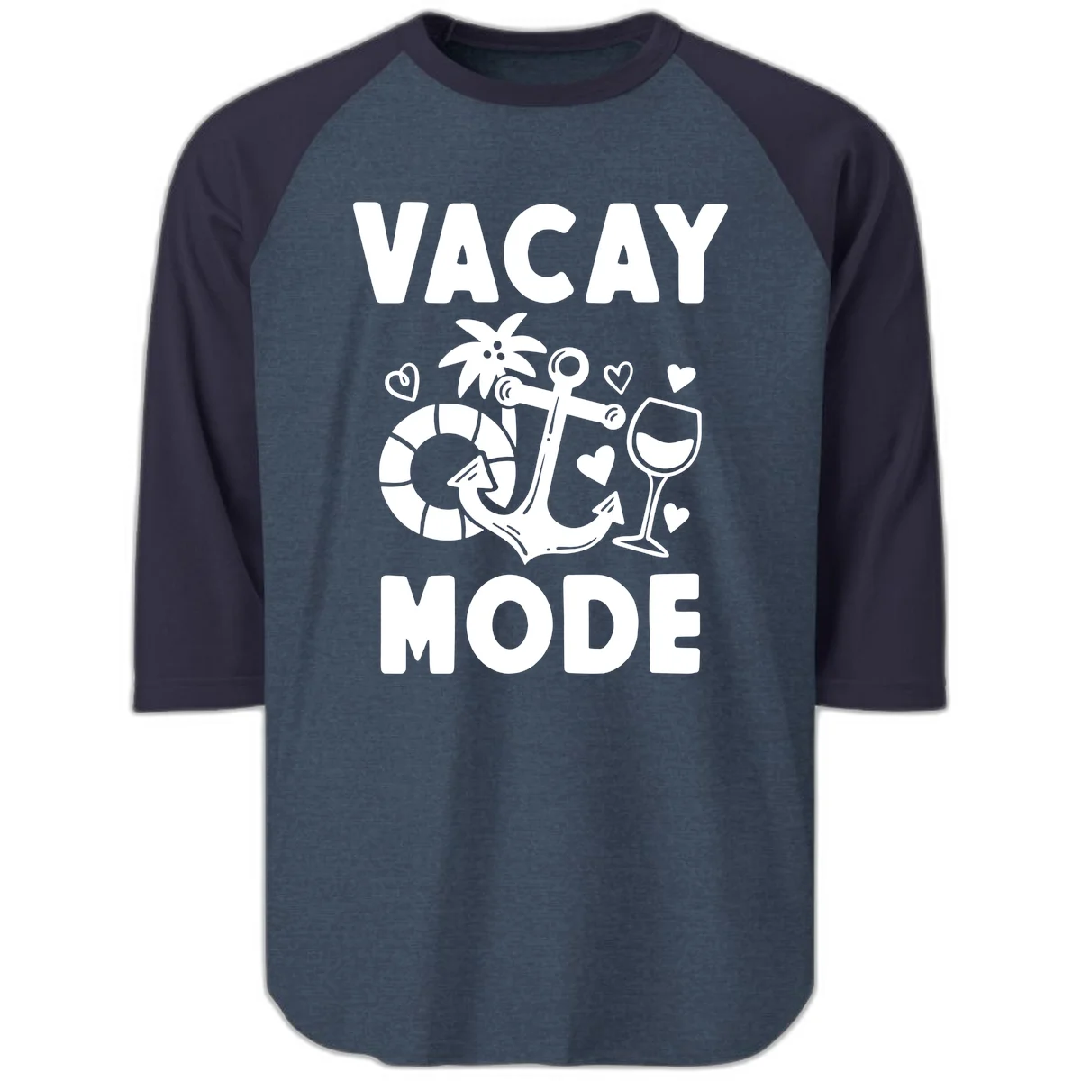 Vacay Mode Anchor Raglan 3/4 in Heather Denim Navy