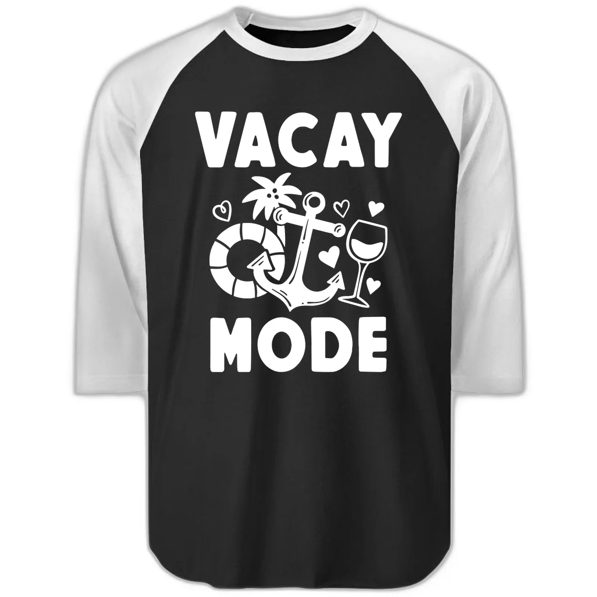 Vacay Mode Anchor Raglan 3/4 in Black White