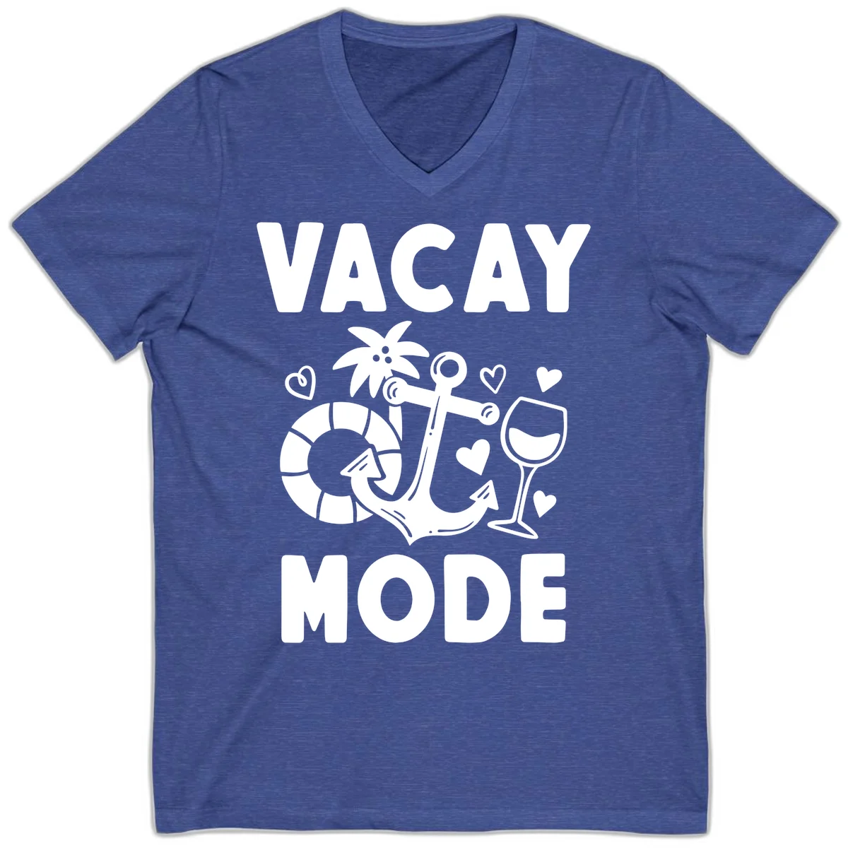 Vacay Mode Anchor V-Neck in Heather True Royal