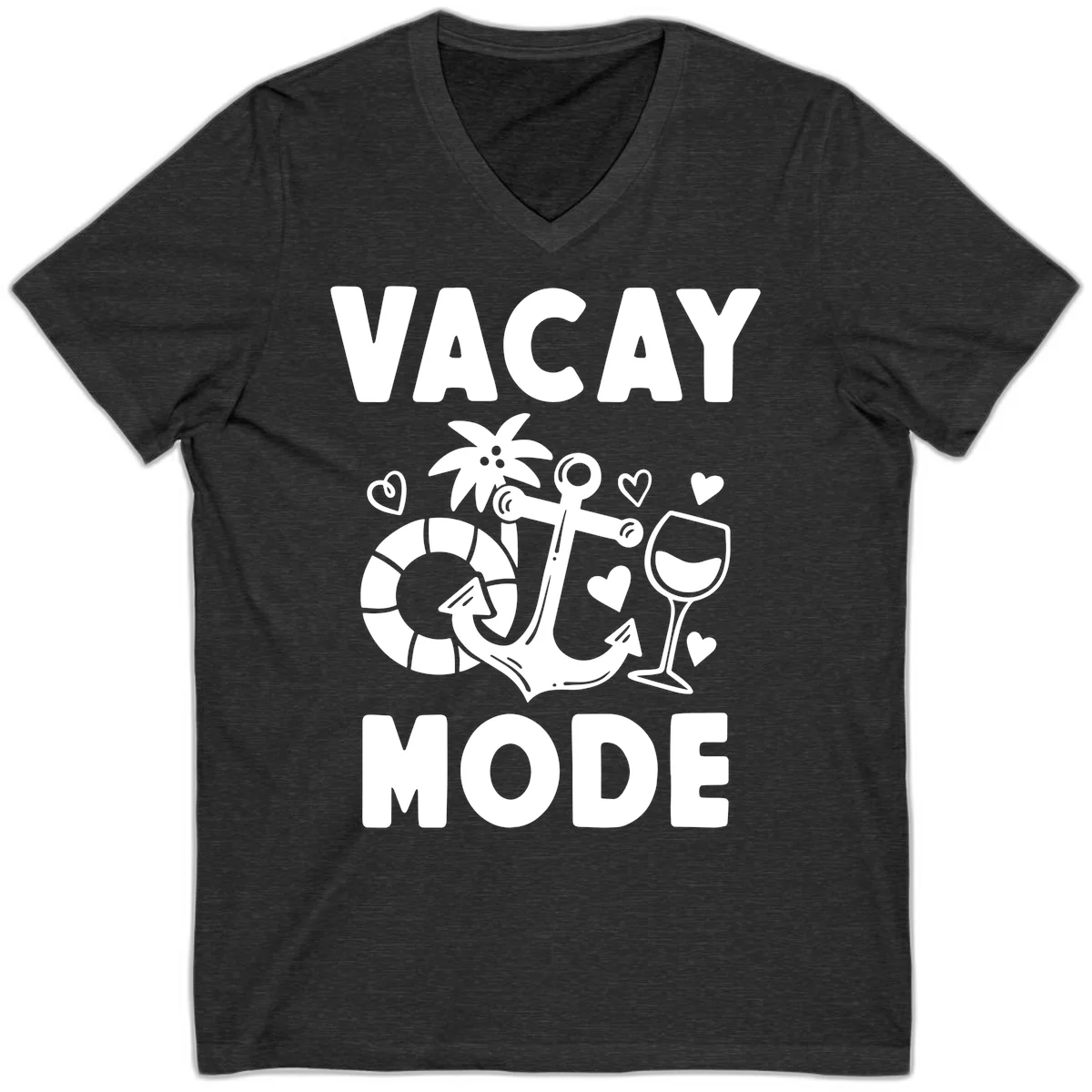Vacay Mode Anchor V-Neck in Dark Grey Heather
