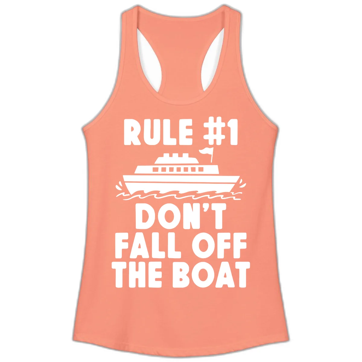 Rule #1 Don't Fall Off The Boat Ladies Tank in Solid Light Orange