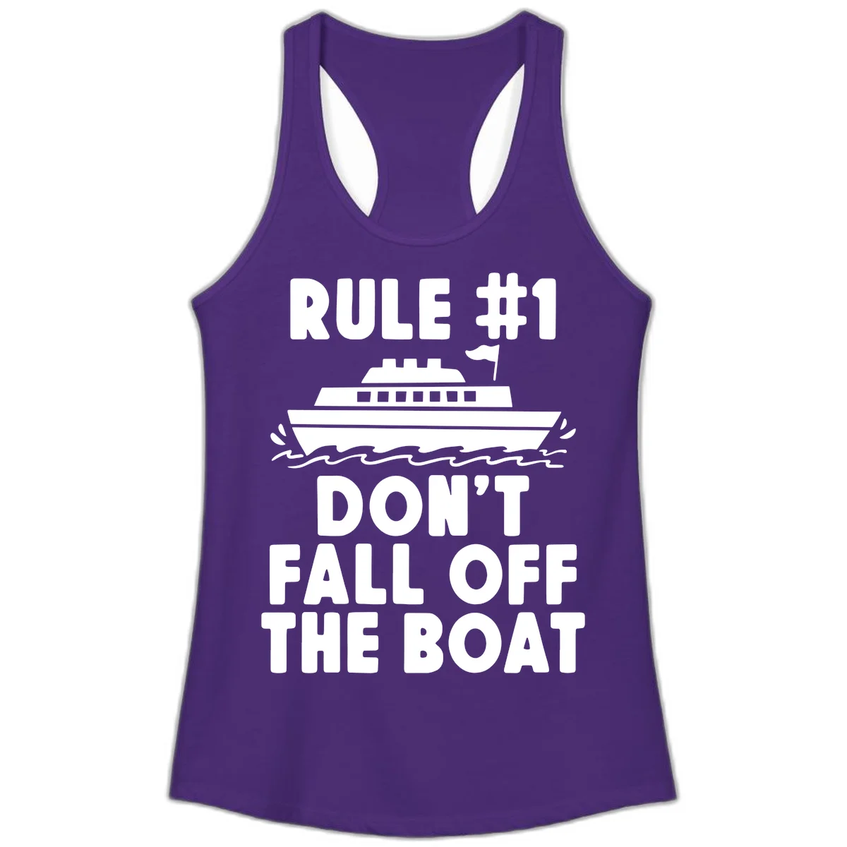 Rule #1 Don't Fall Off The Boat Ladies Tank in Solid Purple Rush