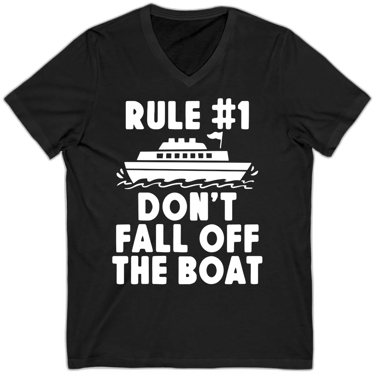 Rule #1 Don't Fall Off The Boat V-Neck Tee in Black