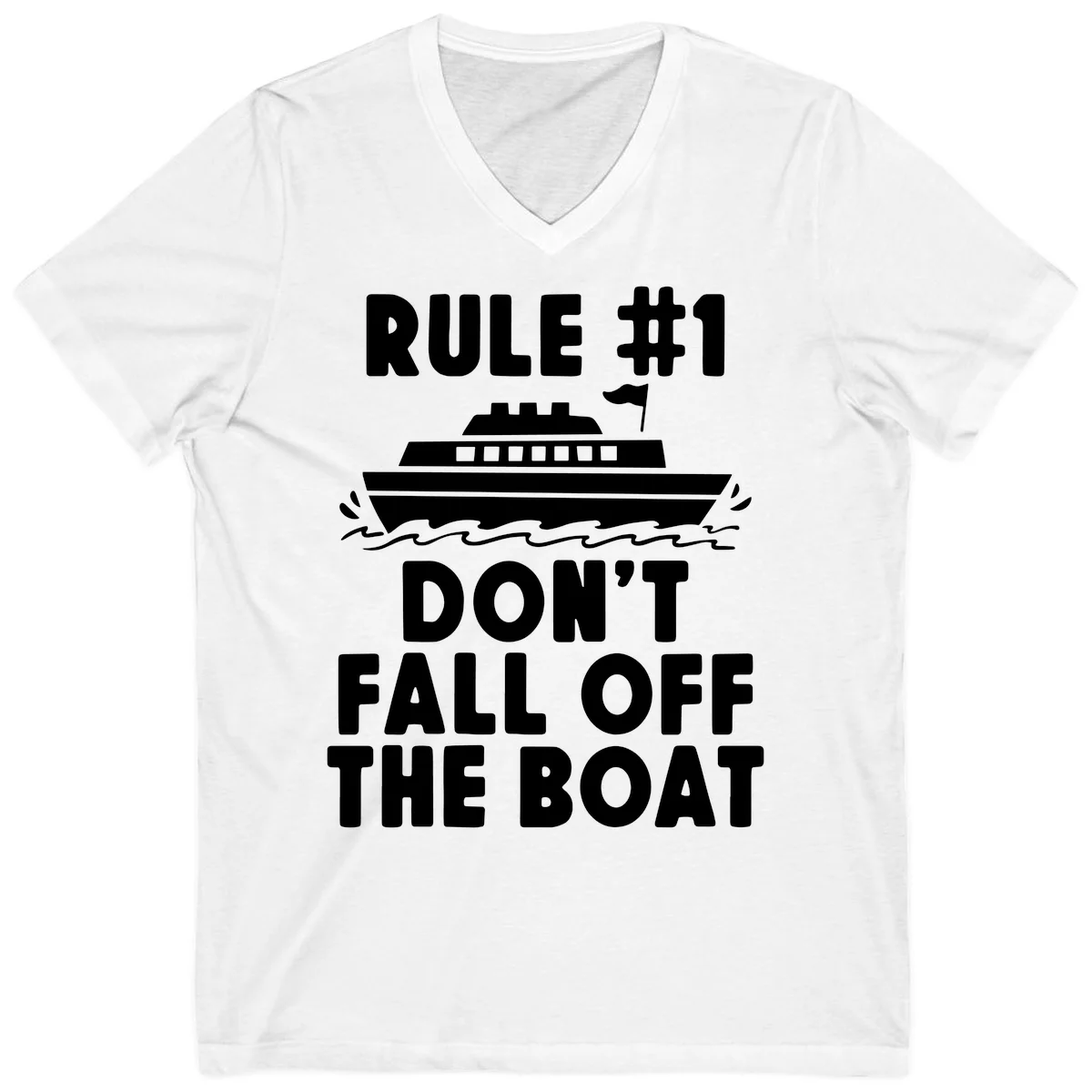 Rule #1 Don't Fall Off The Boat V-Neck Tee in White