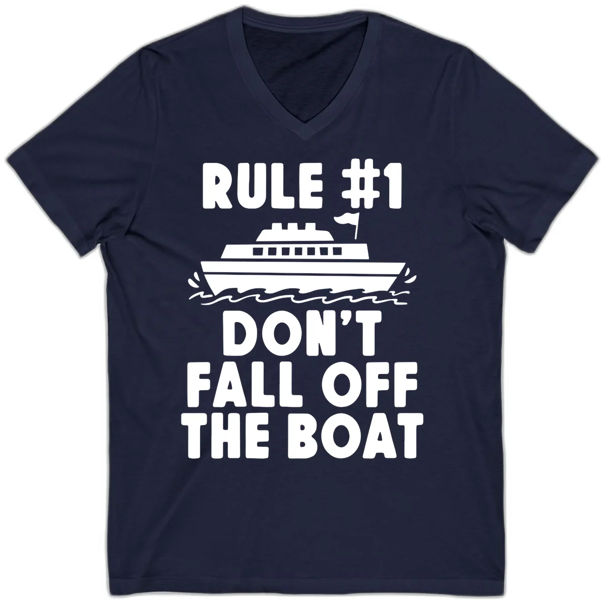 Rule #1 Don't Fall Off The Boat V-Neck Tee in Navy