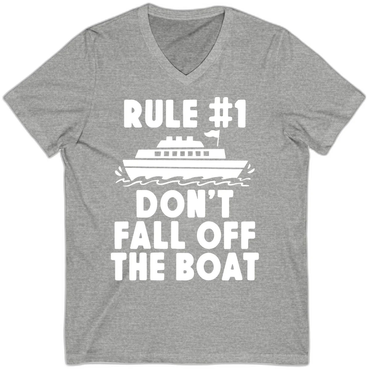 Rule #1 Don't Fall Off The Boat V-Neck Tee in Athletic Heather