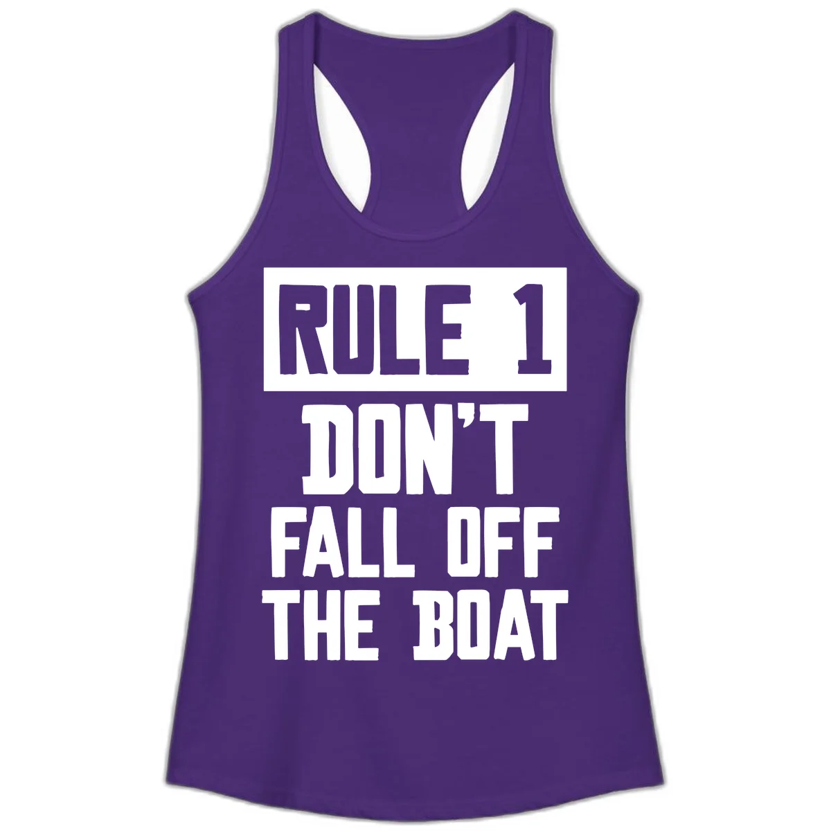 Rule 1 Don't Fall Off The Boat Ladies Tank in Solid Purple Rush