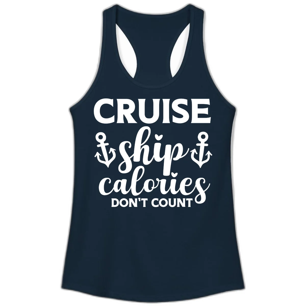 Cruise Ship Calories Don't Count Ladies Tank in Solid Midnight Navy