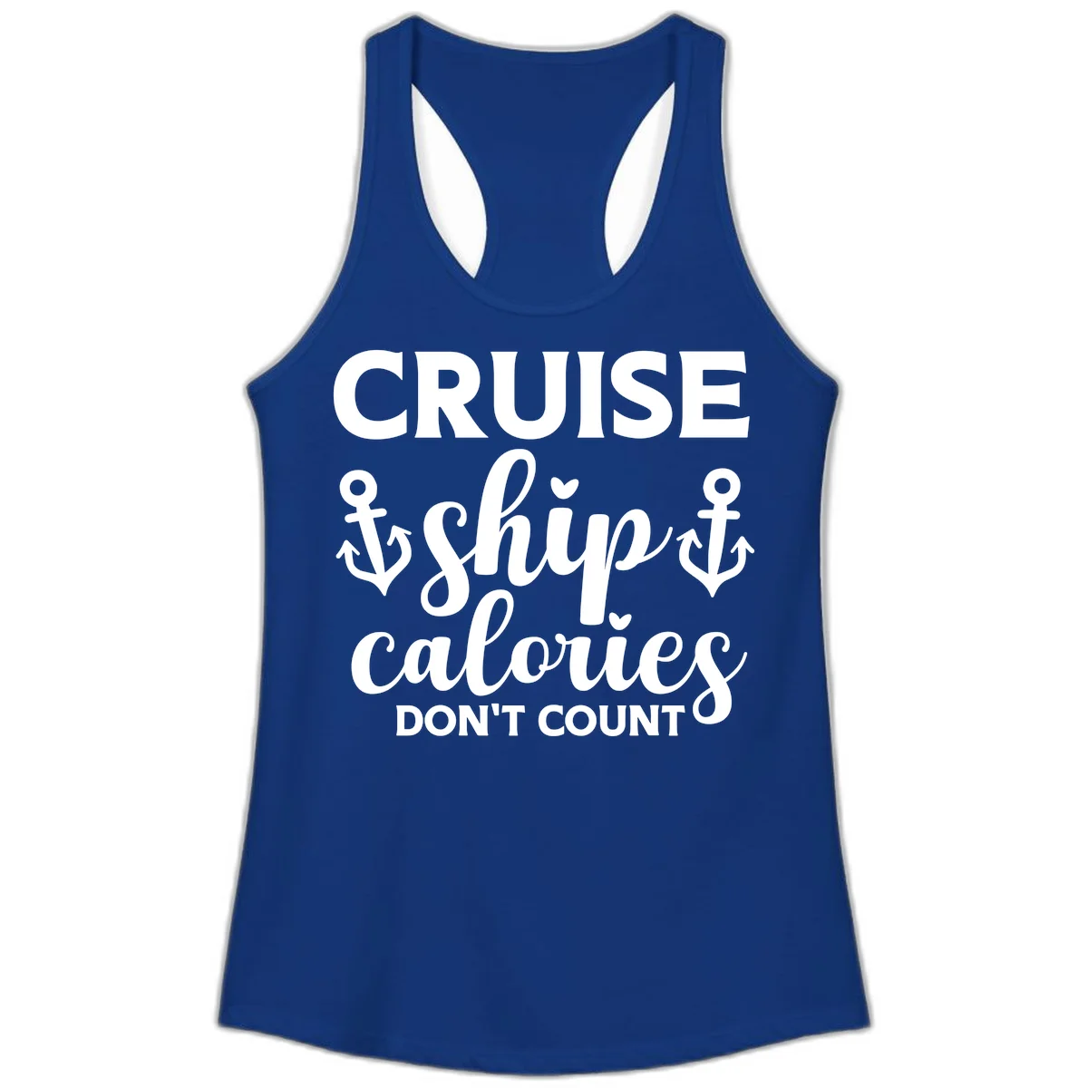 Cruise Ship Calories Don't Count Ladies Tank in Solid Royal