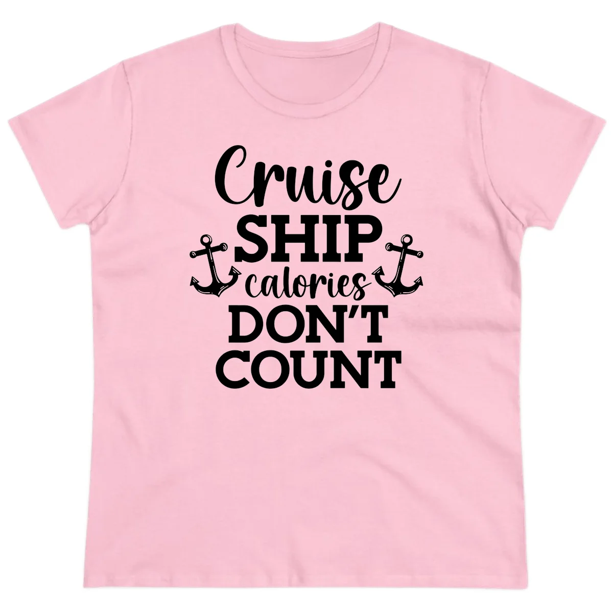 Cruise Ship Calories Don't Count Ladies Tee in Light Pink