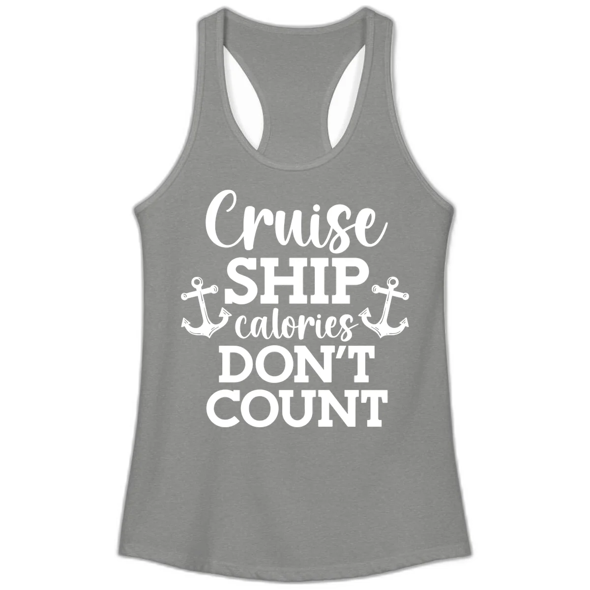 Cruise Ship Calories Don't Count Ladies Tank in Heather Grey