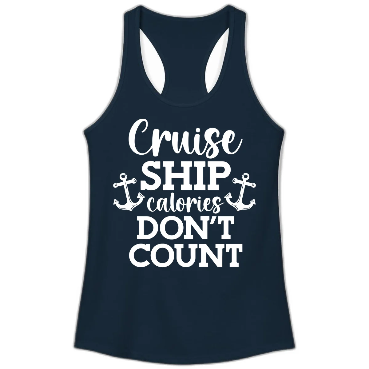 Cruise Ship Calories Don't Count Ladies Tank in Solid Midnight Navy
