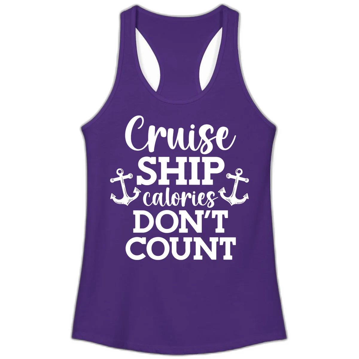 Cruise Ship Calories Don't Count Ladies Tank in Solid Purple Rush