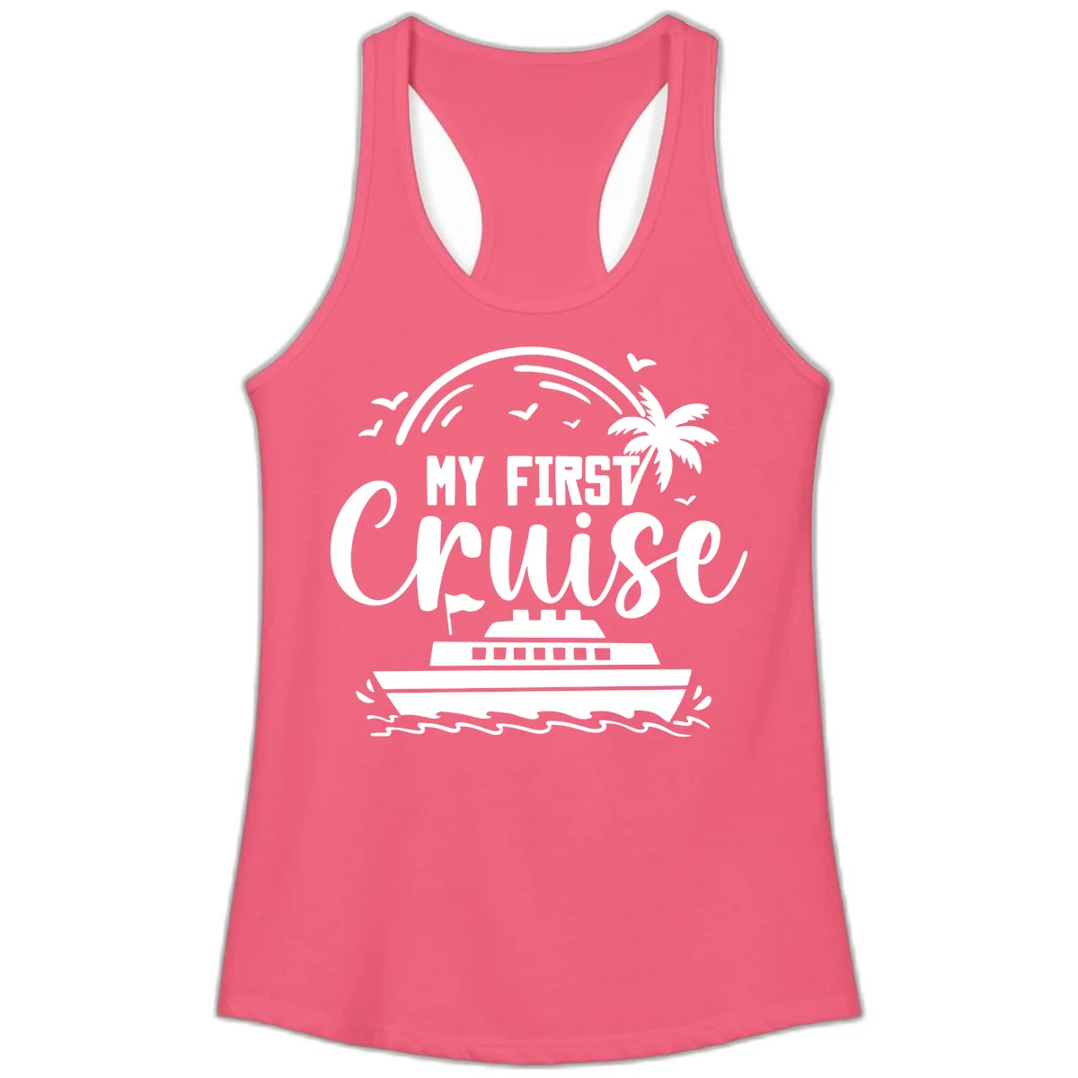 My First Cruise Ladies Tank Top in Hot Pink