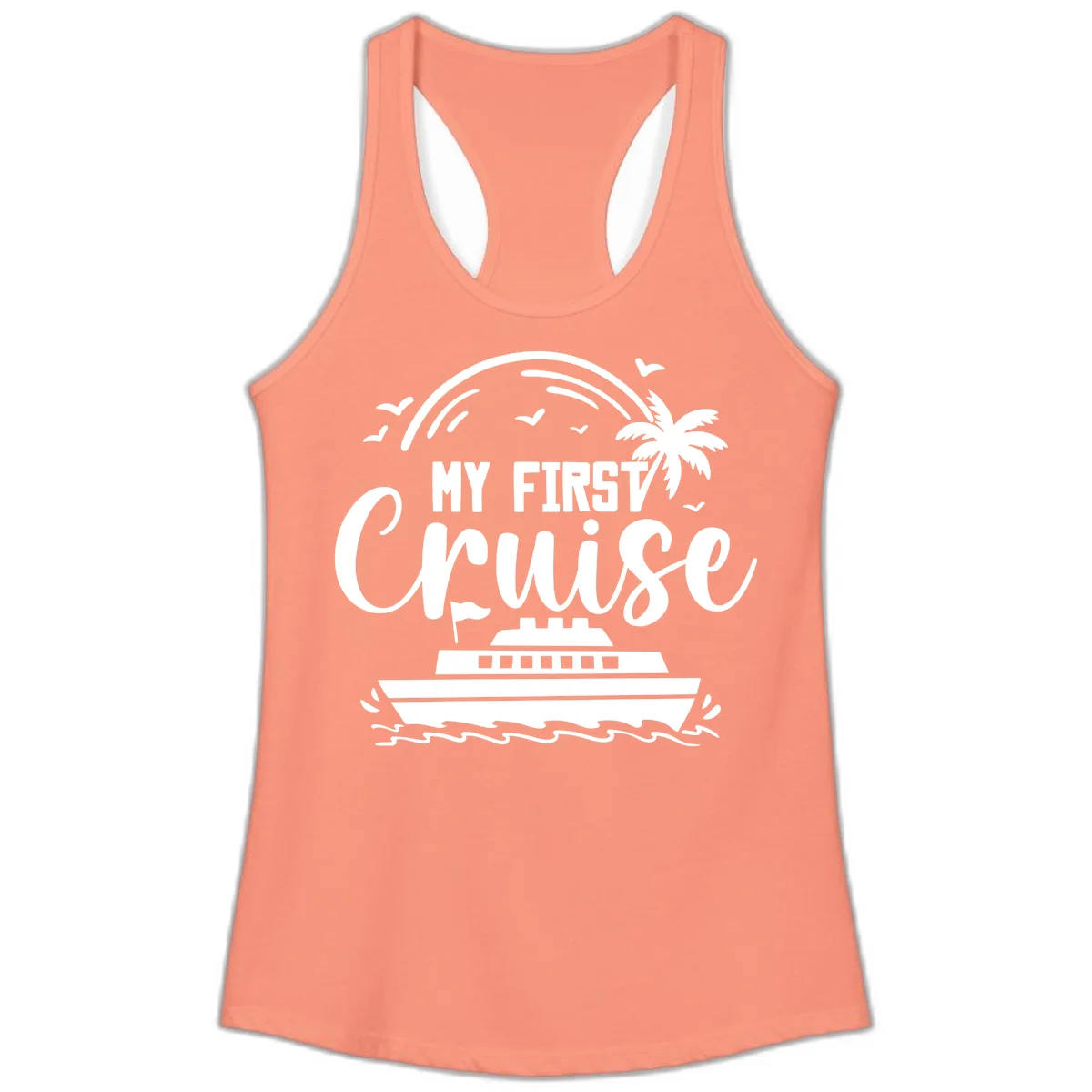 My First Cruise Ladies Tank Top in Solid Light Orange