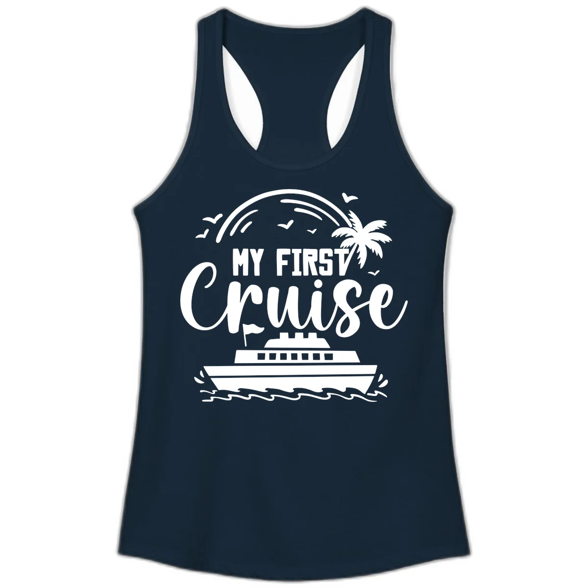 My First Cruise Ladies Tank Top in Solid Midnight Navy