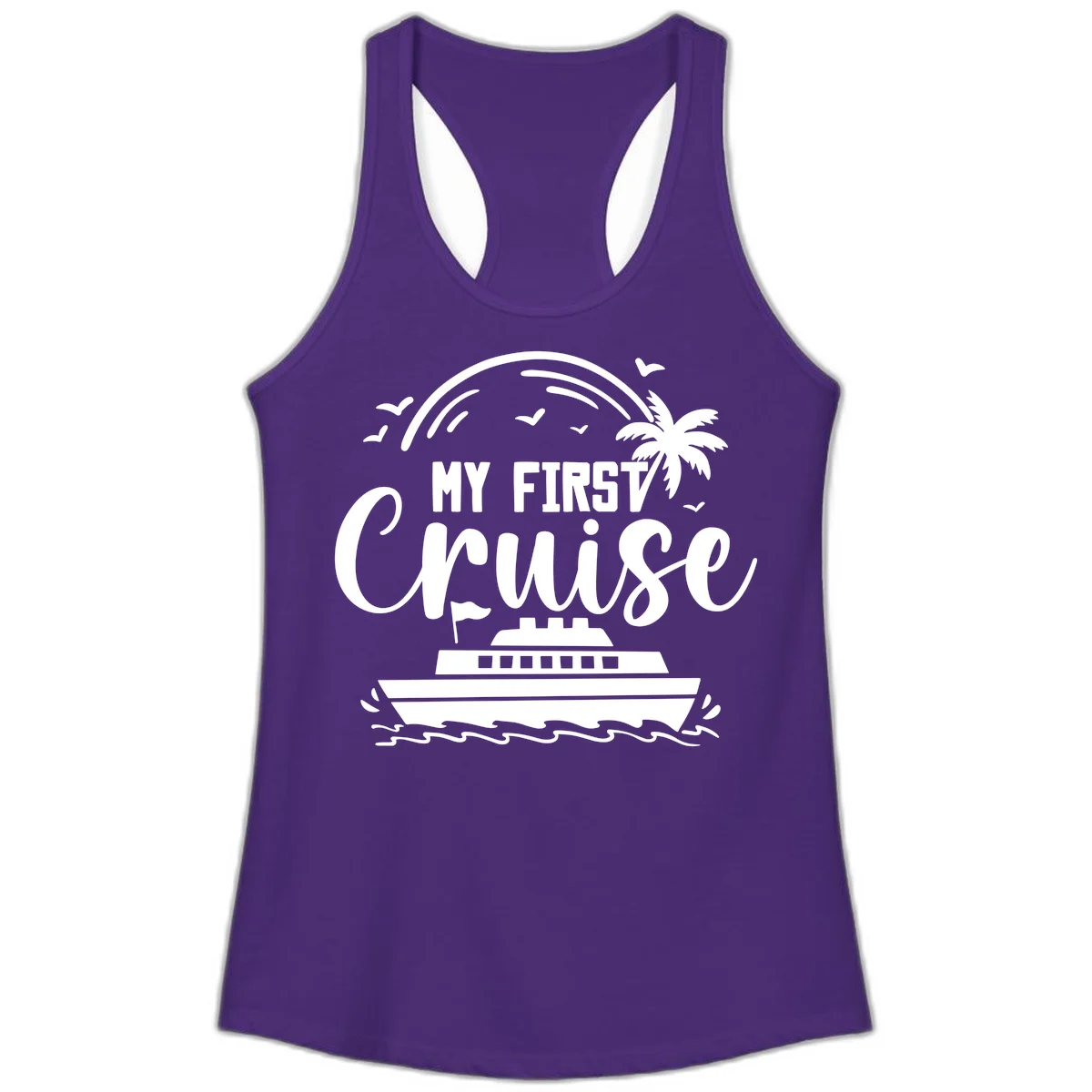My First Cruise Ladies Tank Top in Solid Purple Rush