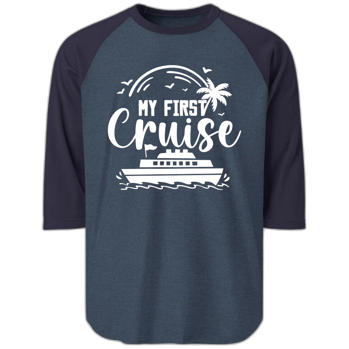 My First Cruise Raglan 3/4 Sleeve in Heather Denim Navy