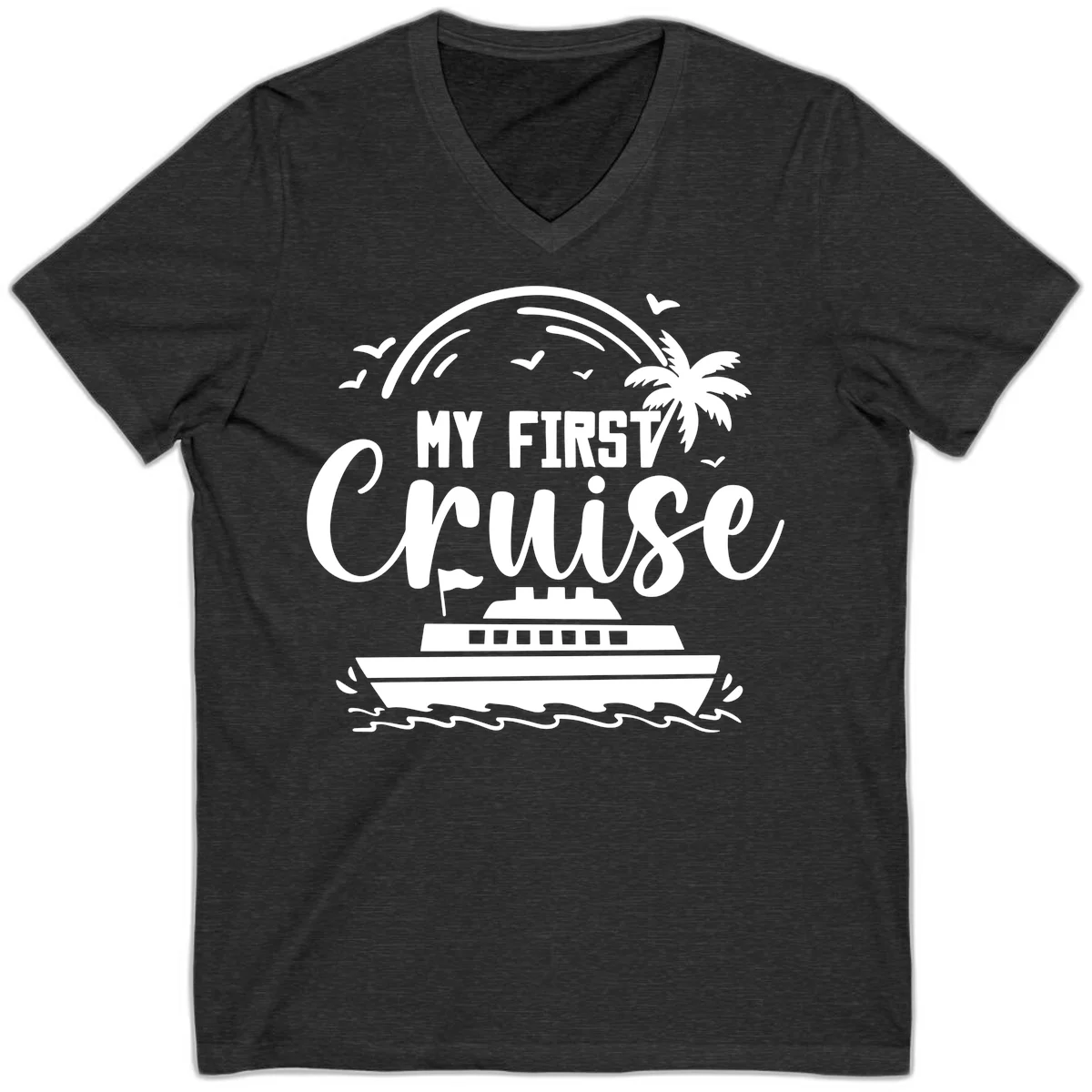 My First Cruise V-Neck T-Shirt in Dark Grey Heather
