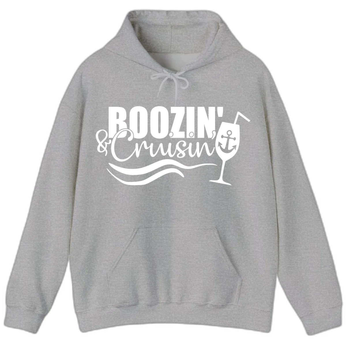 Boozin' & Cruising Nautical Design Hoodie in Sport Grey