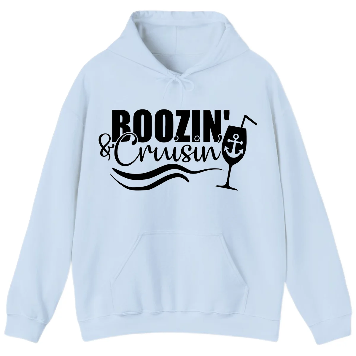 Boozin' & Cruising Nautical Design Hoodie in Light Blue